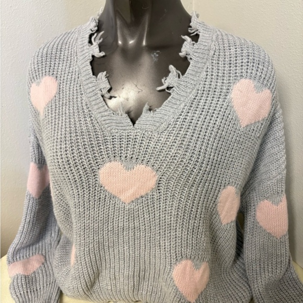 No Boundaries Juniors' Chewed Conversational Sweater